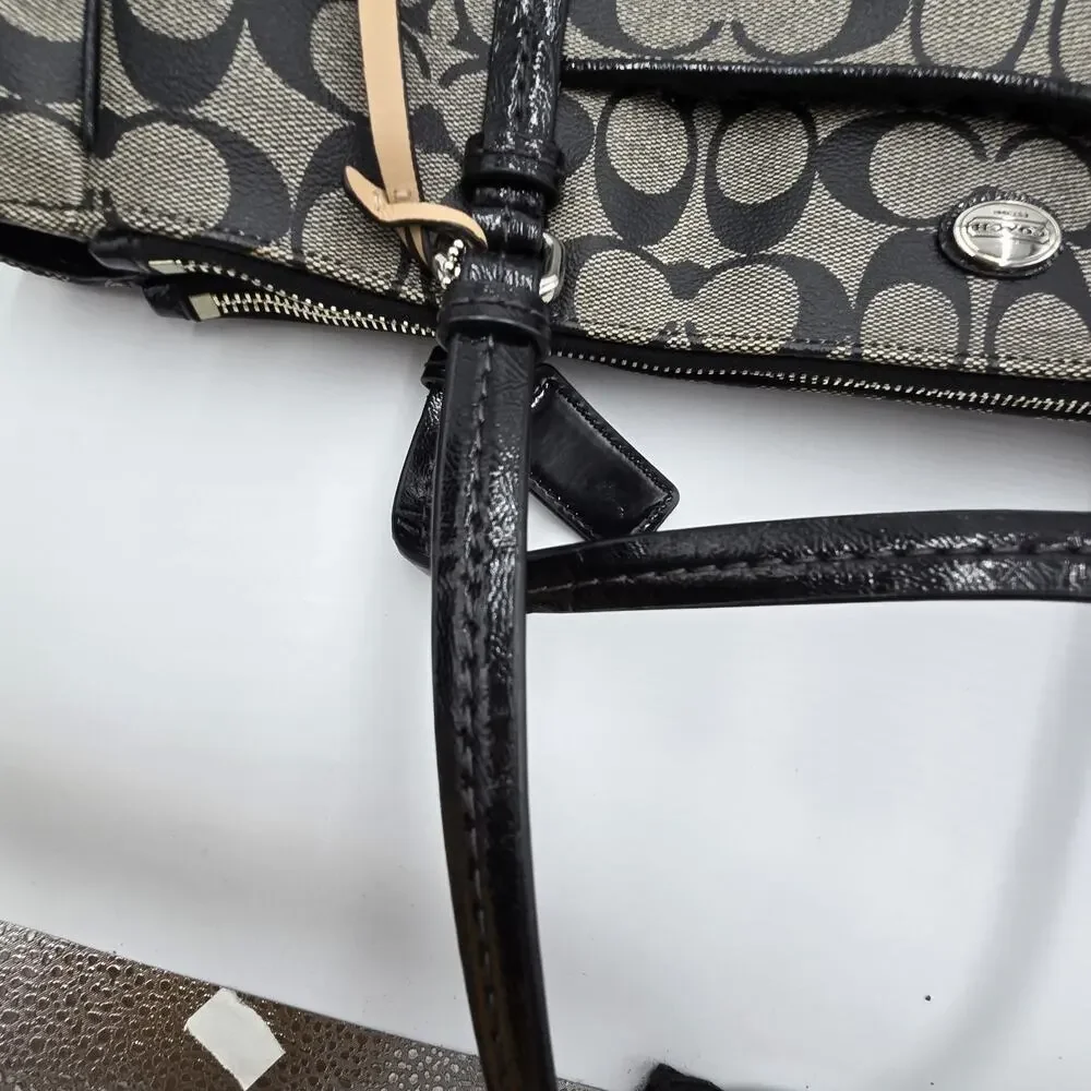 COACH Peyton Black Logo Coated Travel Tote Baby Diaper Bag F25741 Pockets GUC